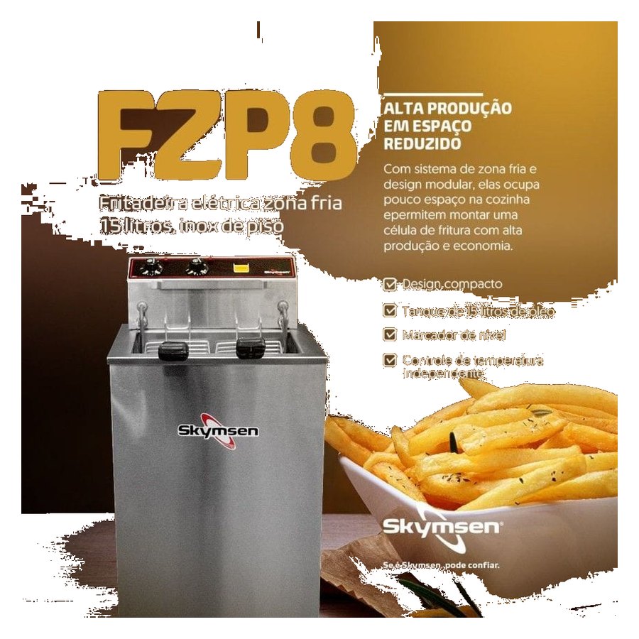 FRITADEIRA ELETRICA ZONA FRIA 15L PEDESTAL 8000W 200V-M - SKYMSEN