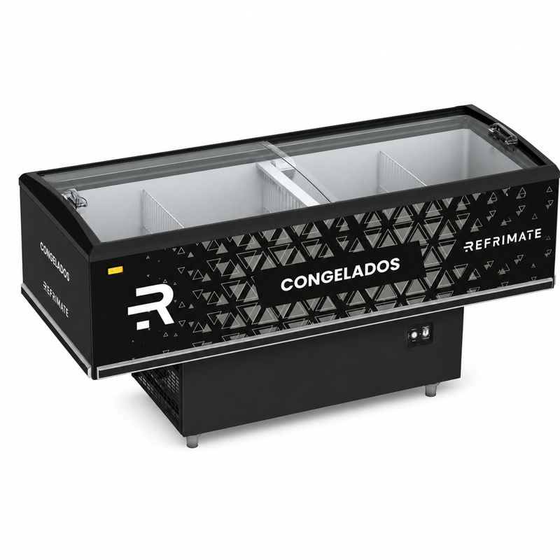 EXPOSITOR ILHA VANGUARD 2000 TOP VIDRO SEMICURVO PORTA ETIQUETA E LED 220V - REFRIMATE